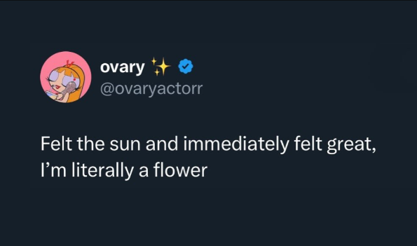 ovary ✔ @ovaryactorr Felt the sun and immediately felt great, I'm literally a flower