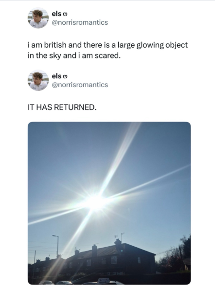 els @norrisromantics i am british and there is a large glowing object in the sky and i am scared. els @norrisromantics IT HAS RETURNED. COME