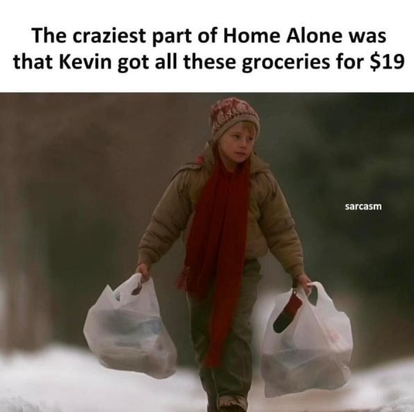 The craziest part of Home Alone was that Kevin got all these groceries for $19 sarcasm