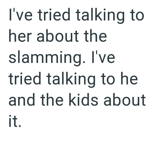 I've tried talking to her about the slamming. I've tried talking to he and the kids about it.