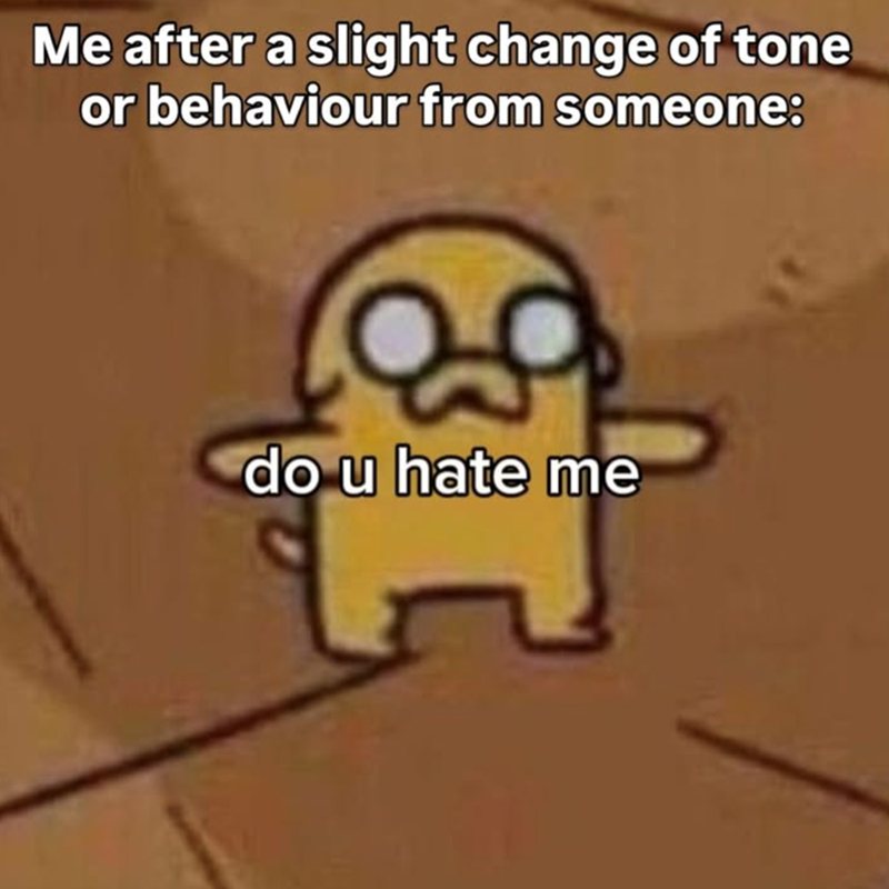 Me after a slight change of tone or behaviour from someone: do u hate me