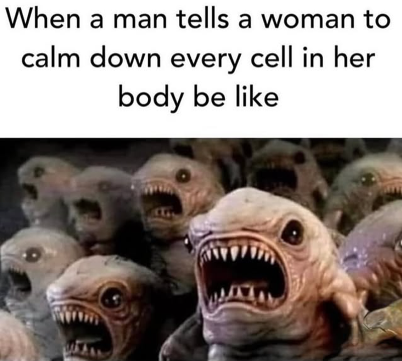 When a man tells a woman to calm down every cell in her body be like