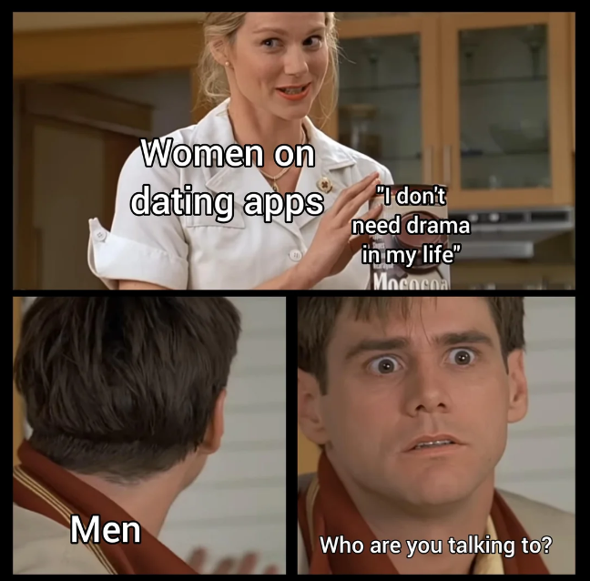 Women on dating apps "I don't need drama in my life" Mococoal Men Who are you talking to?