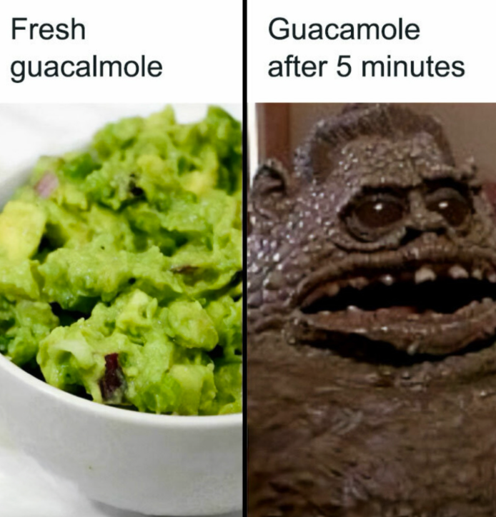 Fresh guacalmole Guacamole after 5 minutes