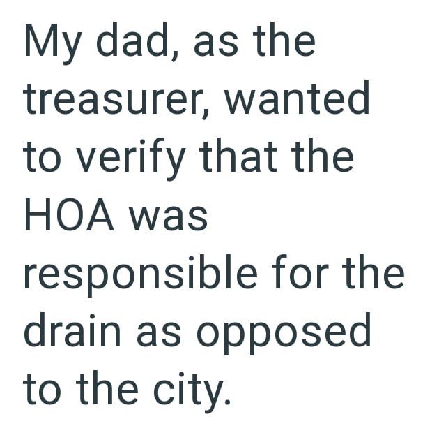 My dad, as the treasurer, wanted to verify that the HOA was responsible for the drain as opposed to the city.