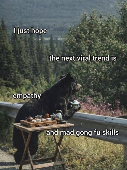 I just hope empathy the next viral trend is and mad gong fu skills