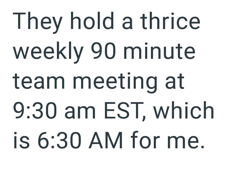 They hold a thrice weekly 90 minute team meeting at 9:30 am EST, which is 6:30 AM for me.