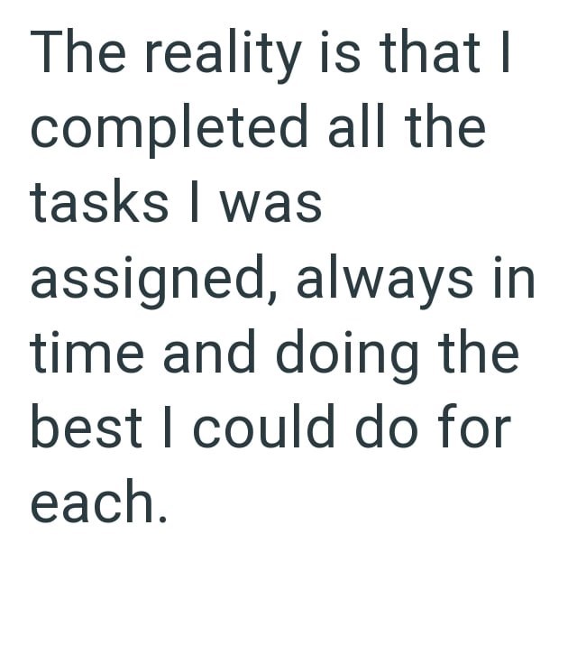 The reality is that I completed all the tasks I was assigned, always in time and doing the best I could do for each.