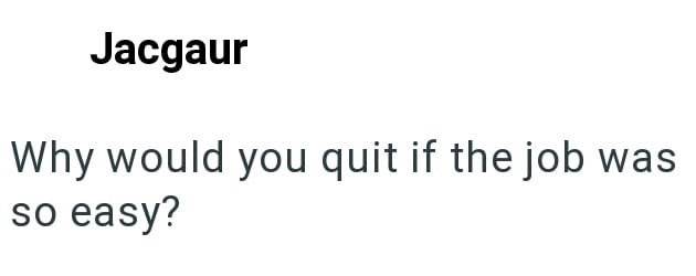 Jacgaur Why would you quit if the job was so easy?