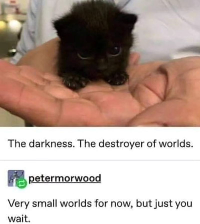 The darkness. The destroyer of worlds. petermorwood Very small worlds for now, but just you wait.