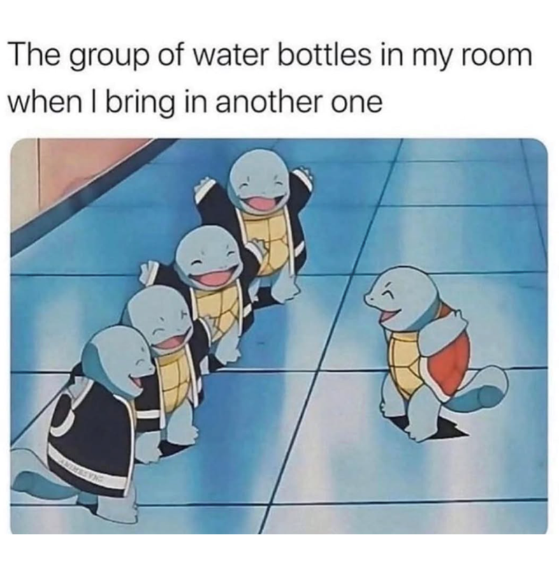 The group of water bottles in my room when I bring in another one ANIMISING