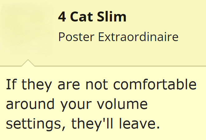 4 Cat Slim Poster Extraordinaire If they are not comfortable around your volume settings, they'll leave.