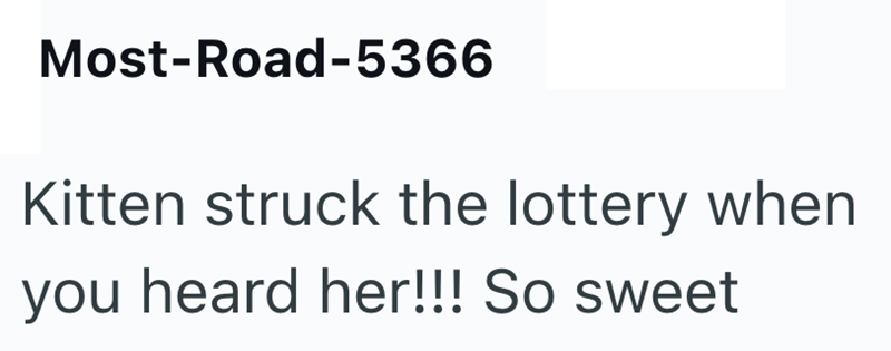 Most-Road-5366 Kitten struck the lottery when you heard her!!! So sweet