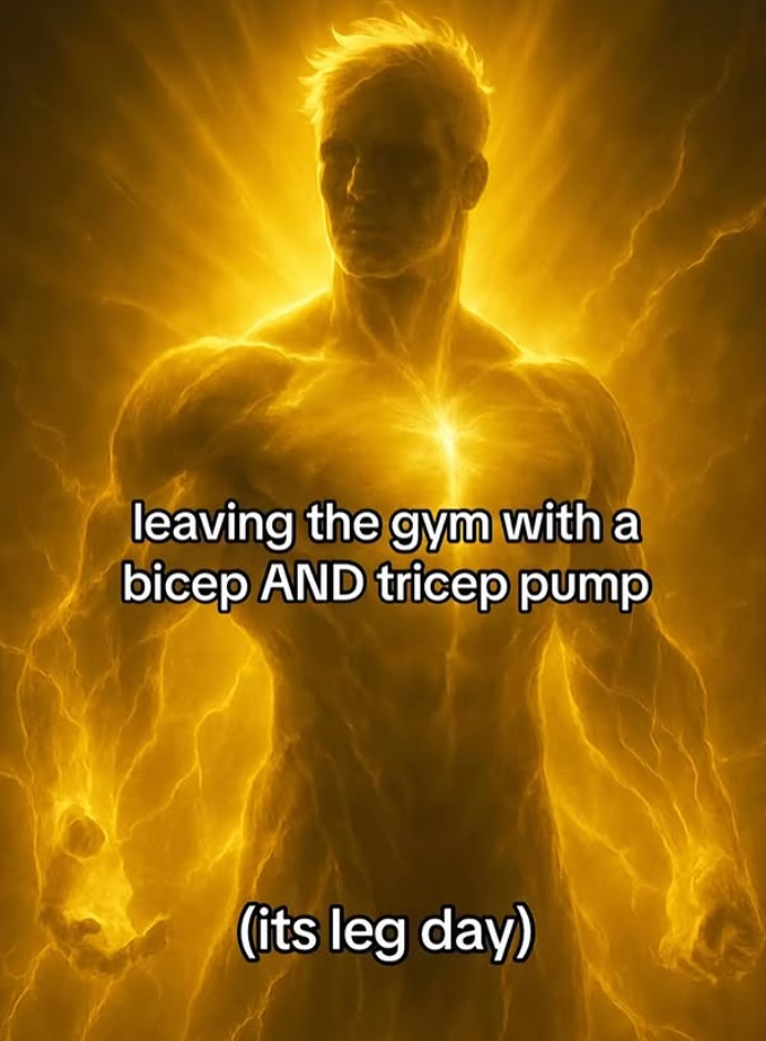 leaving the gym with a bicep AND tricep pump (its leg day)