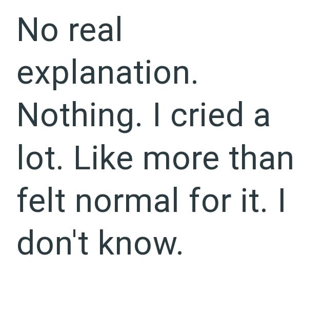 No real explanation. Nothing. I cried a lot. Like more than felt normal for it. I don't know.