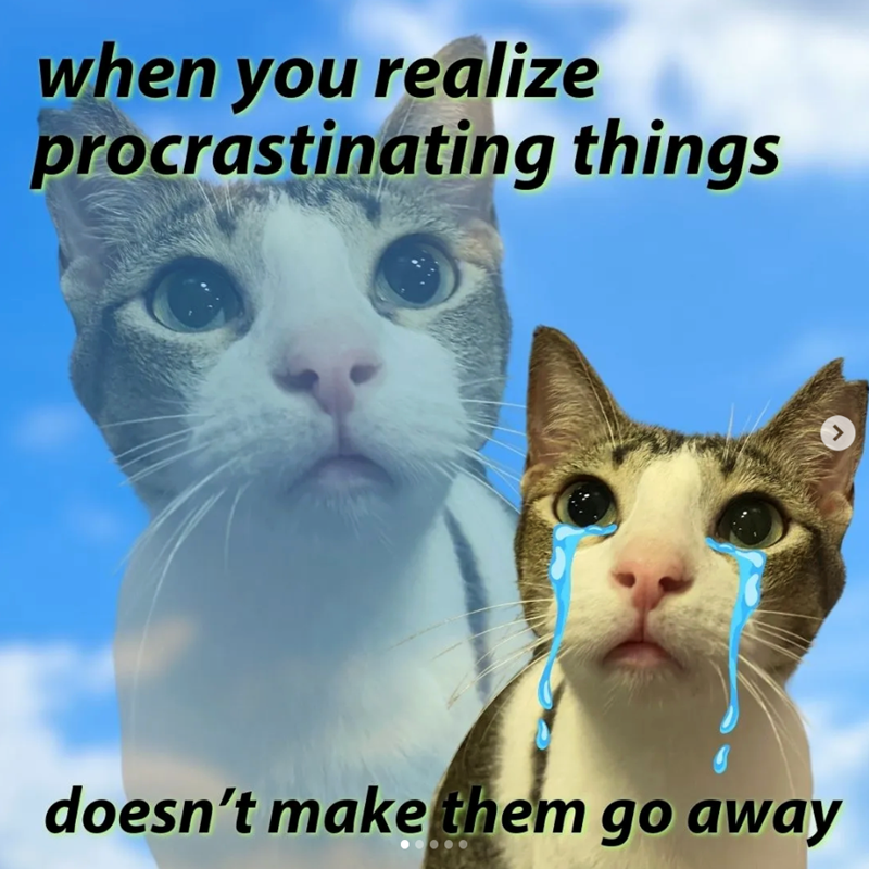 when you realize procrastinating things > doesn't make them go away