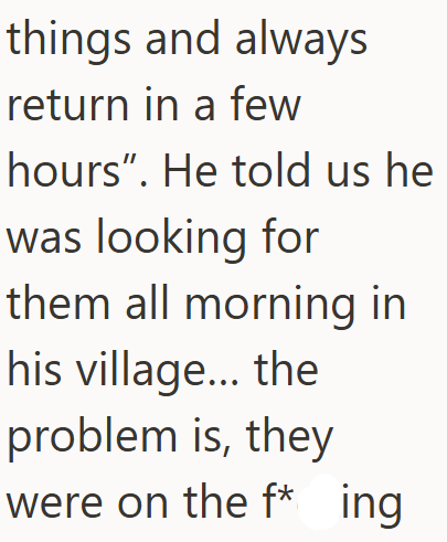 things and always return in a few hours". He told us he was looking for them all morning in his village... the problem is, they were on the f* ing