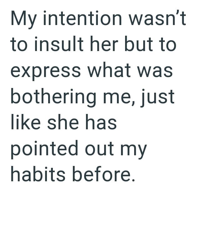 My intention wasn't to insult her but to express what was bothering me, just like she has pointed out my habits before.