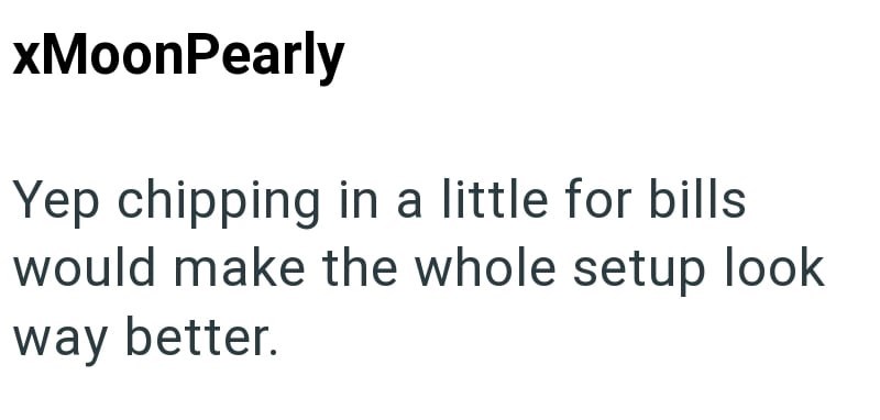 xMoonPearly Yep chipping in a little for bills would make the whole setup look way better.