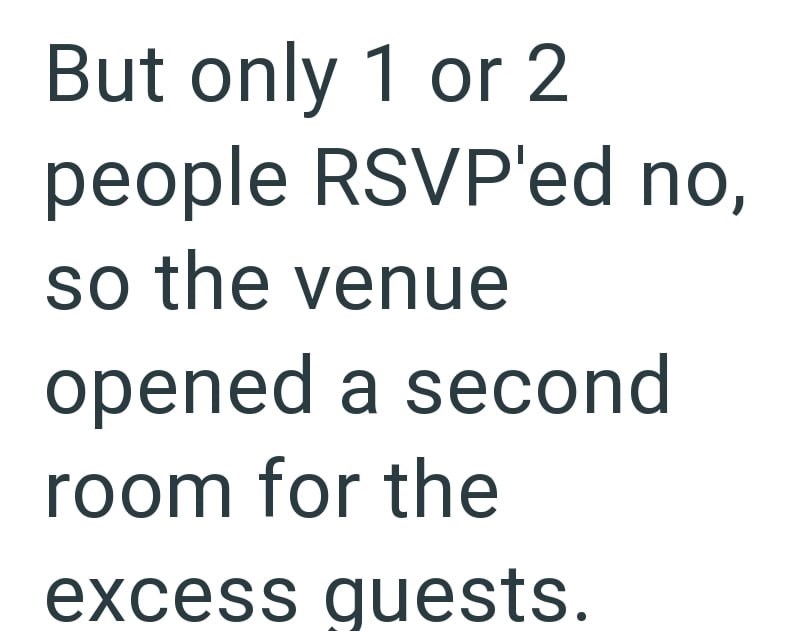 But only 1 or 2 people RSVP'ed no, so the venue opened a second room for the excess guests.