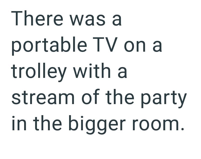 There was a portable TV on a trolley with a stream of the party in the bigger room.