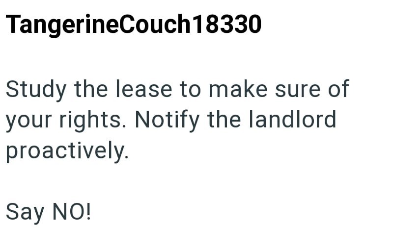 TangerineCouch18330 Study the lease to make sure of your rights. Notify the landlord proactively. Say NO!