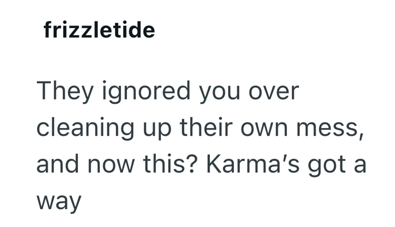 frizzletide They ignored you over cleaning up their own mess, and now this? Karma's got a way