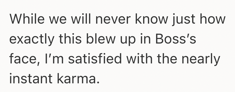 While we will never know just how exactly this blew up in Boss's face, I'm satisfied with the nearly instant karma.