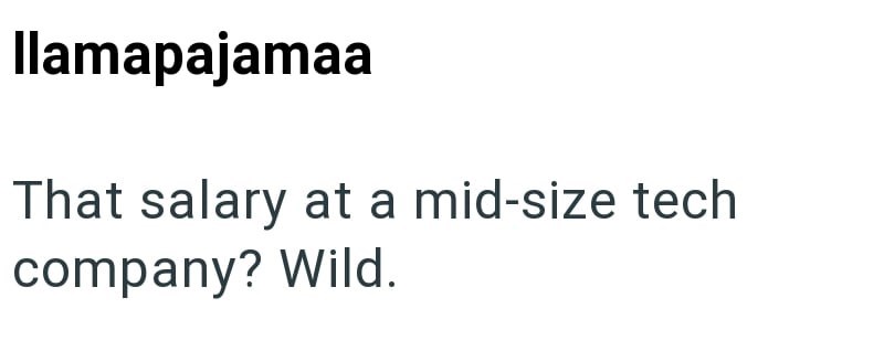 llamapajamaa That salary at a mid-size tech company? Wild.