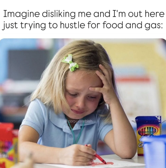 Imagine disliking me and I'm out here just trying to hustle for food and gas: @corporatebish