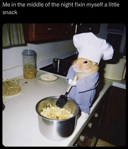 Me in the middle of the night fixin myself a little snack