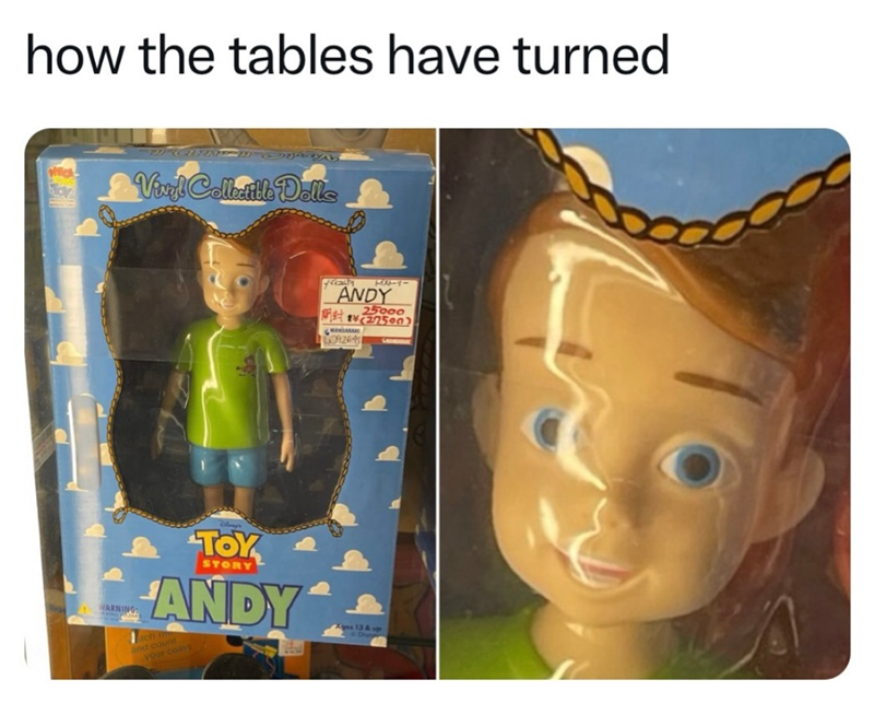 how the tables have turned Vinyl Collectible Dolls ba 1474- ANDY 25000 開封 (27500) MANDARA 5092645 WARNING: TOY STORY ANDY tch me and count your coins Ages 13 & up Dran