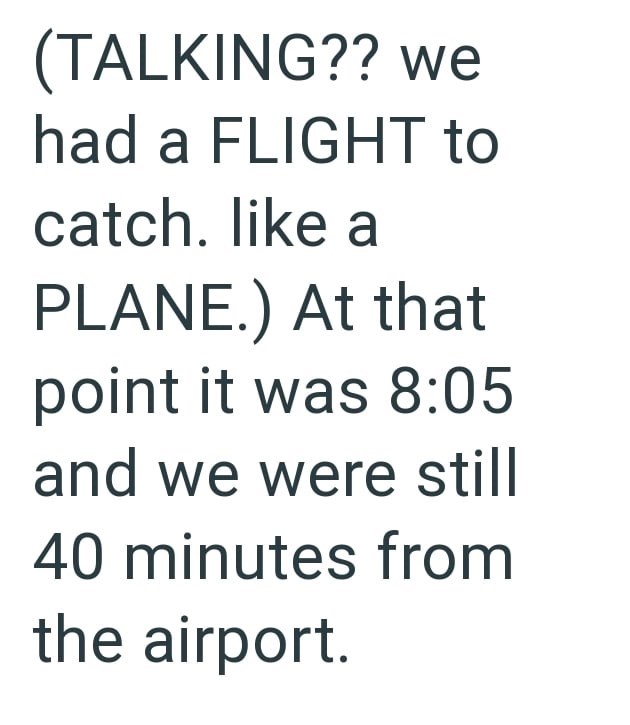 (TALKING?? we had a FLIGHT to catch. like a PLANE.) At that point it was 8:05 and we were still 40 minutes from the airport.