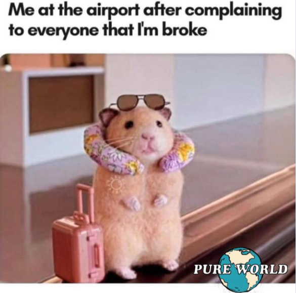 Me at the airport after complaining to everyone that I'm broke PURE WORLD