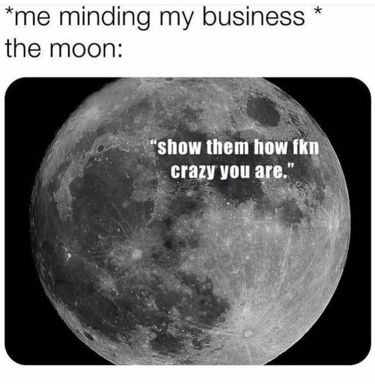 *me minding my business the moon: * "show them how fkn crazy you are."