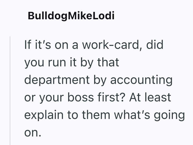 Bulldog MikeLodi If it's on a work-card, did you run it by that department by accounting or your boss first? At least explain to them what's going on.