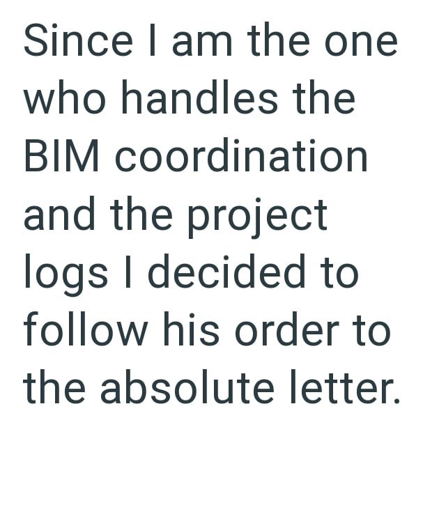 Since I am the one who handles the BIM coordination and the project logs I decided to follow his order to the absolute letter.
