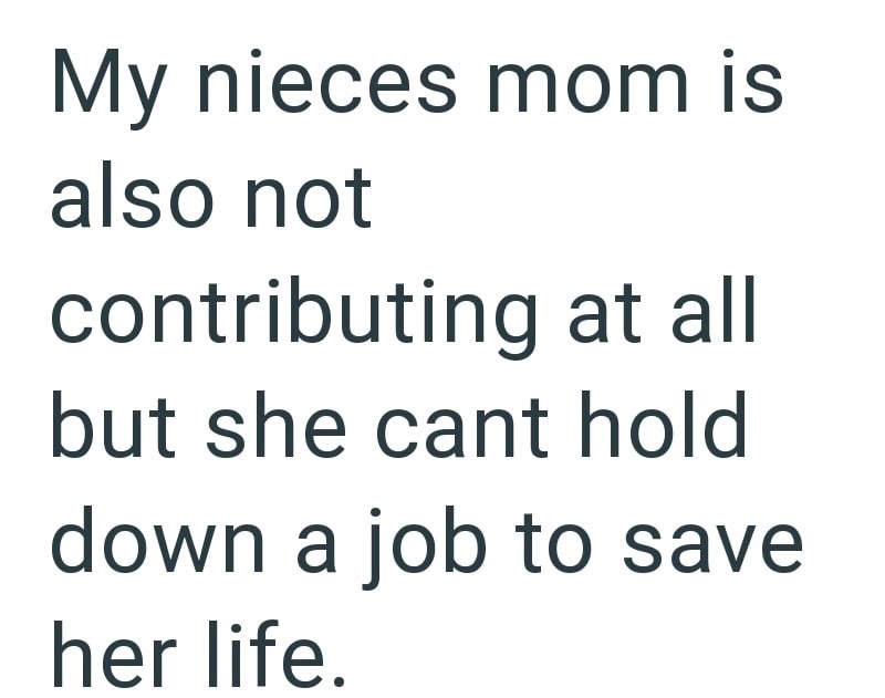 My nieces mom is also not contributing at all but she cant hold down a job to save her life.