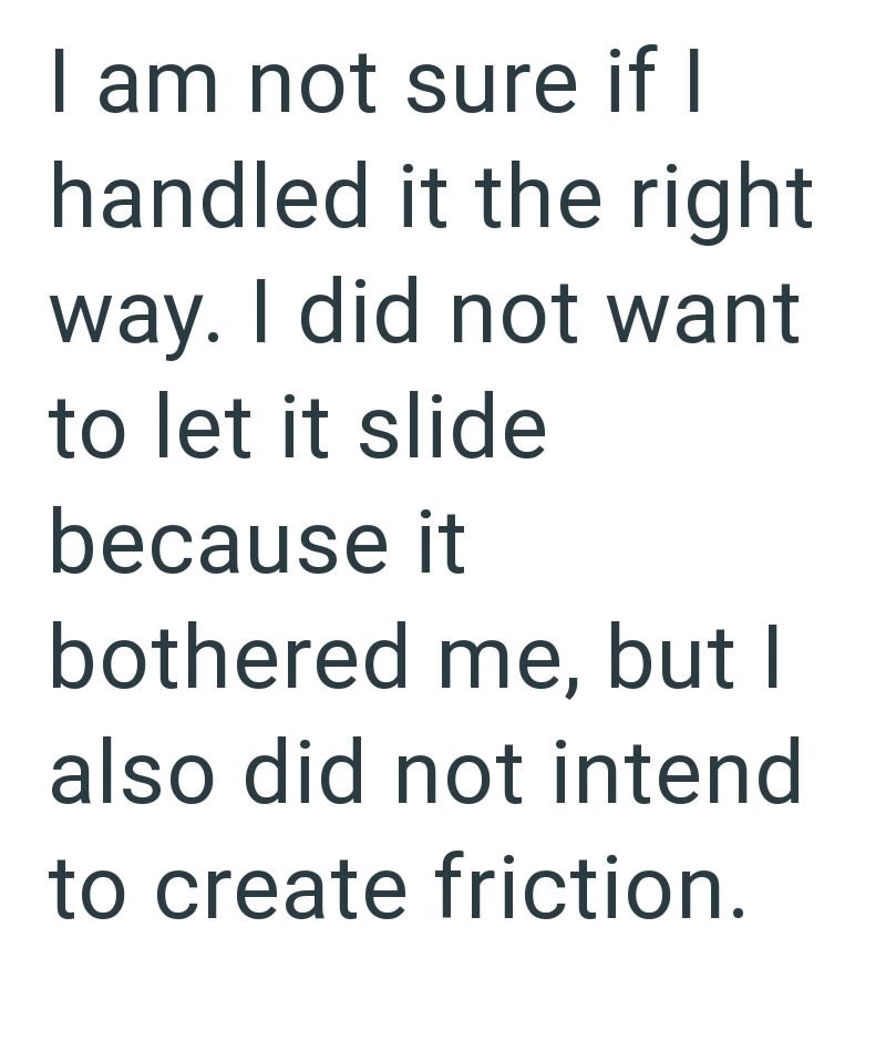 I am not sure if I handled it the right way. I did not want to let it slide because it bothered me, but I also did not intend to create friction.