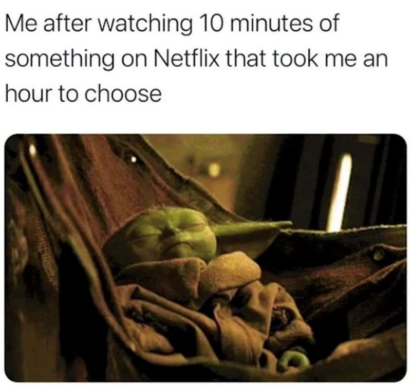 Me after watching 10 minutes of something on Netflix that took me an hour to choose