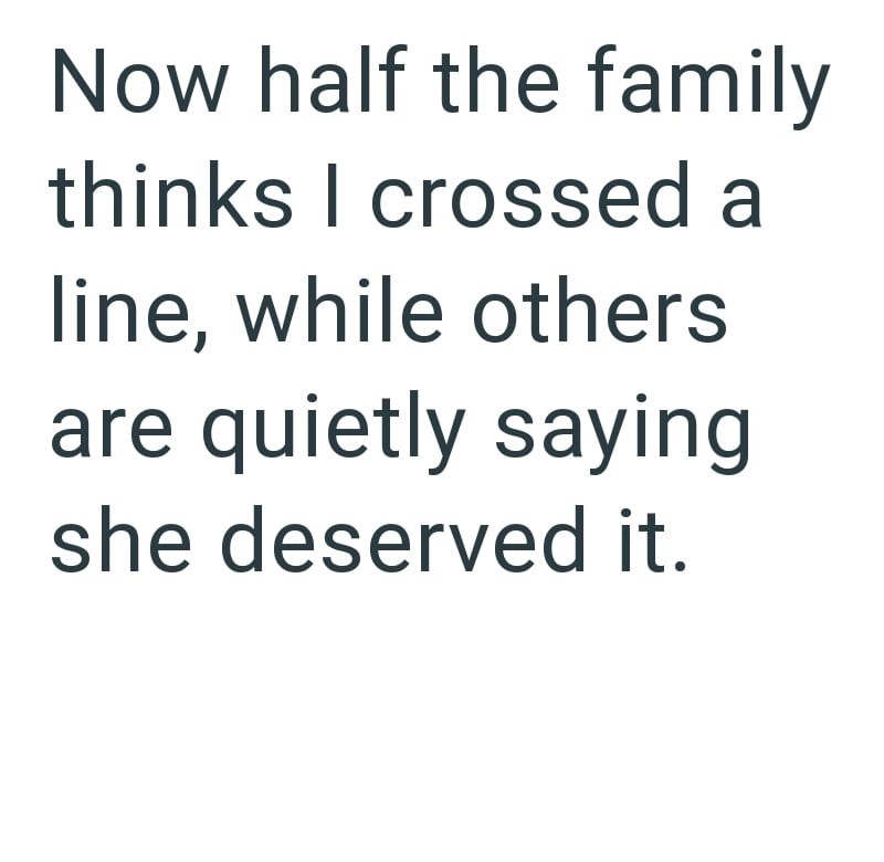 Now half the family thinks I crossed a line, while others are quietly saying she deserved it.