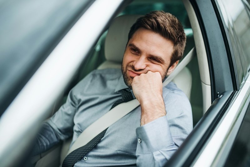 Guy who just ran over his neighbor's cinderblock's thinking about how he wrecked his vehicle.
