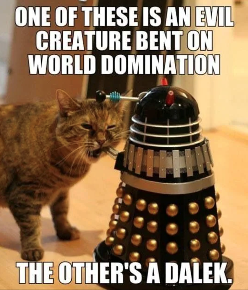 ONE OF THESE IS AN EVIL CREATURE BENT ON WORLD DOMINATION THE OTHER'S À DALEK.