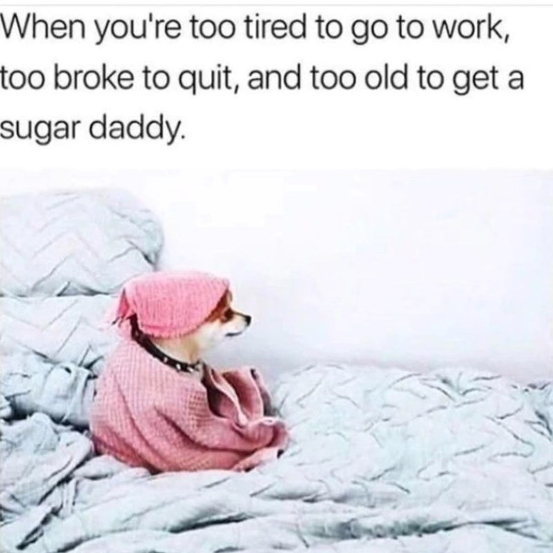 When you're too tired to go to work, too broke to quit, and too old to get a sugar daddy.