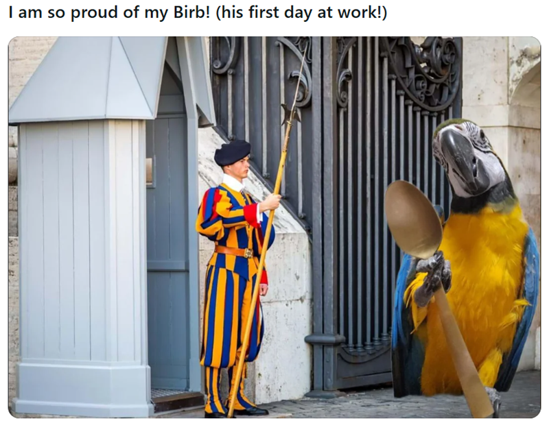 I am so proud of my Birb! (his first day at work!)