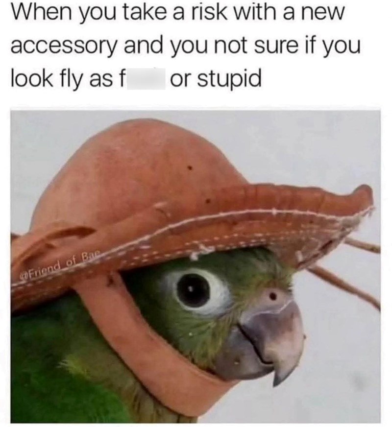 When you take a risk with a new accessory and you not sure if you look fly as f or stupid Friend of Bae