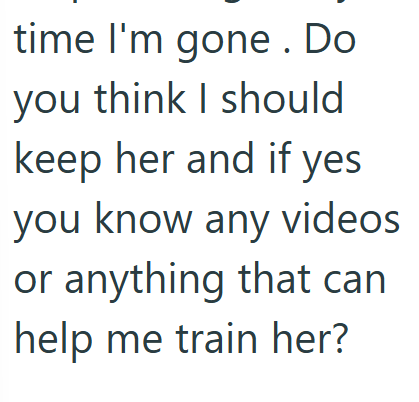 time I'm gone. Do you think I should keep her and if yes you know any videos or anything that can help me train her?