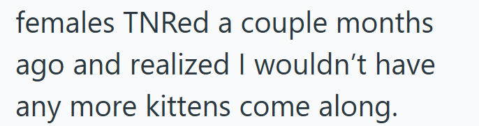 females TNRed a couple months ago and realized I wouldn't have any more kittens come along.