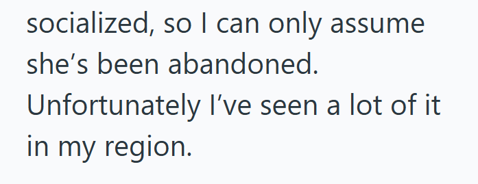 socialized, so I can only assume she's been abandoned. Unfortunately I've seen a lot of it in my region.