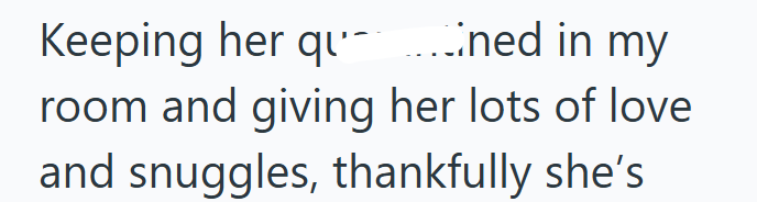 Keeping her quined in my room and giving her lots of love and snuggles, thankfully she's